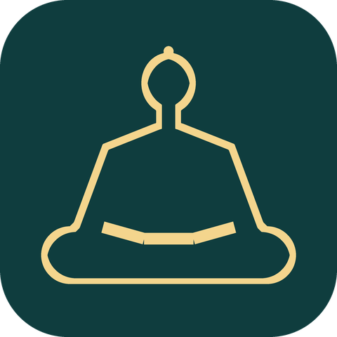 A gold line-drawn meditating Buddha on a deep teal rounded tile — the B14A logo