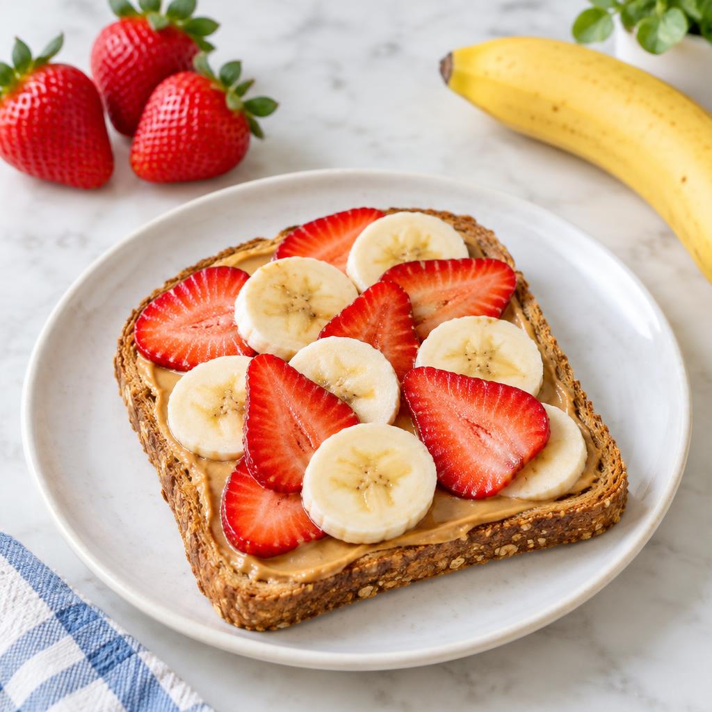 Toast with Peanut Better, strawberries and banana